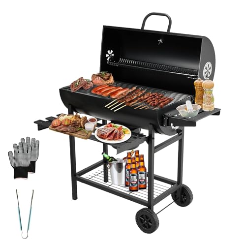 TEENO grill holzkohlegrill, mit XXL-Grillrost, Anti-Brennhandschuh, Thermometer, Ascheschublade, verstellbarer Boden, großer Holzkohlegrill (Basic)