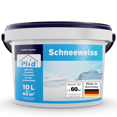 Plid Schneeweiß Wandfarbe Weiß Matt 10L – Hochdeckende Innenfarbe