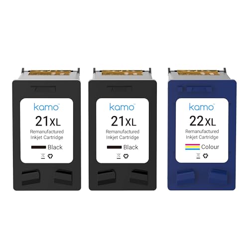 kamo 21XL 22XL (3er-Pack) Multipack Druckerpatronen Kompatibel mit HP 21 22 XL - für HP PSC 1410, Officejet 4315, Deskjet 3940 D1530 D2360 D2460 F380 F2180 F2224 F4180