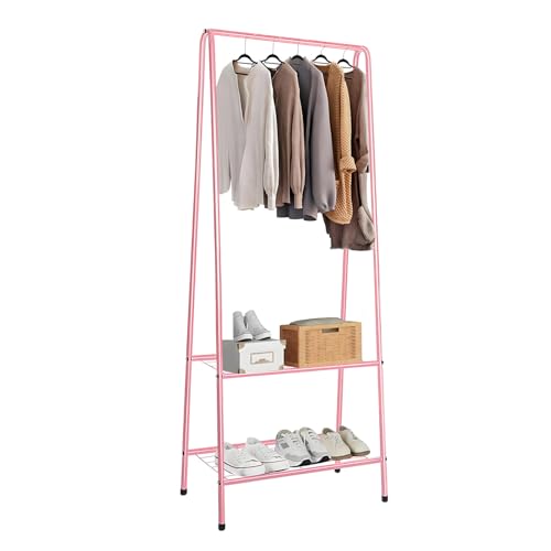 ARATERVIO Kleiderständer Metall Garderobenständer mit Schuhablage 151 cm Hoch & 60 cm Breit Platzsparende Kleiderstange für Schlafzimmer Flur Kleiderständer Kleiderstange (Rosa)