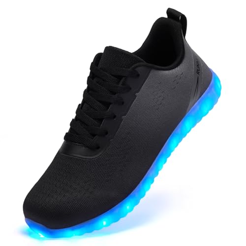Leuchtende Schuhe für Damen und Herren, Unisex, USB-Aufladung, LED-Schuhe, Erwachsene, Halloween, Mesh-Obermaterial, leuchtende Turnschuhe, Tanzen, blinkende Turnschuhe, Schwarz Grau, 13.5 Women/12