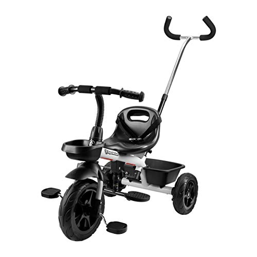 HyperMotion Dreirad für Kinder mit Steuergriff für Eltern, Sicherheitsgurten, bequemem Sattel, breite Rädern, Tobi Vector Dreirad für Jungen und Mädchen, erstes Fahrrad, Grau
