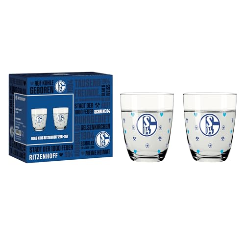 RITZENHOFF 9055002 Wasserglas 210 ml - 2er Set - Serie FC Schalke 04-2 Stück mit Vereinsdekor - Made in Germany