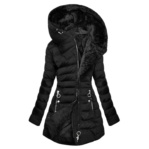 Sobzia Wintermantel Damen Lang Winterjacke Damen Warm Gefüttert Elegant Steppjacke Steppmantel Lange Winter Mantel Winterparka Grosse Grössen Winddicht Parka Schwarz M