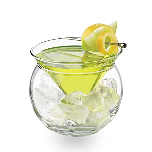 Stemless Martini Gl?ser mit Kühler 2 Stück Martini Glas Runde Basis Cocktail Gl?ser Tasse Glas Kaviar Chiller Server Set für Party Cocktail Martini Wein (260ml)
