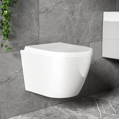 NeoArt Spülrandloses Hänge-WC, Leises Und Wassersparendes Hochleistungs-Spülsystem, Wand-WC Mit Abnehmbarem WC-Sitz Mit Absenkautomatik, Mehrere Farben Verfügbar,49.5 cm (Weiß)