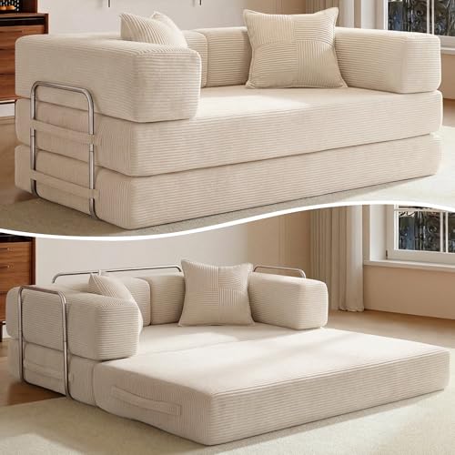 Vipbear Schlafsofa 160cm Breit,5-in-1 Faltbares Boneless Couch Beige