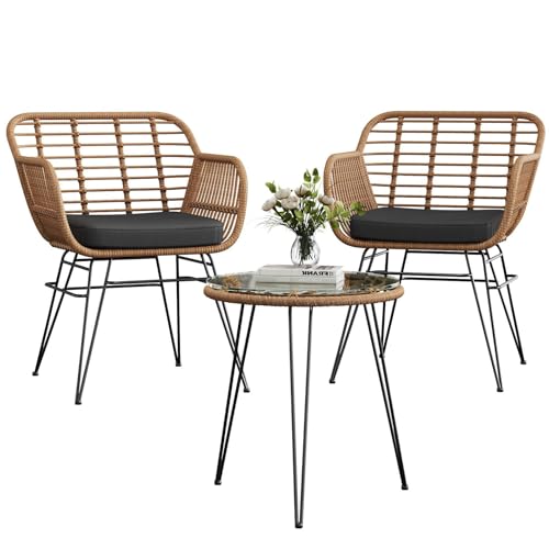 Acekool Outdoor Rattan Sitzgruppe, Möbel Für 2 Personen, 3-TLG. Bistroset, Balkonmöbel, Gartenmöbel Set Mit 2X Stühle + Balkonmöbelset für Garten, Terrasse, Balkon -Braun & Schwarz
