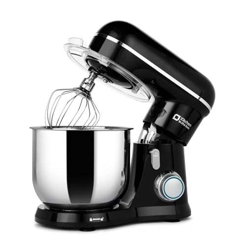 Kitchen in the box Kompakte Küchenmaschine 3,5 L, Rührmaschine & Knetmaschine mit 10 Geschwindigkeiten, Leichte Teigmaschine mit Knethaken, Rührhaken & Schneebesen, ideal für kleine Küchen,Schwarz