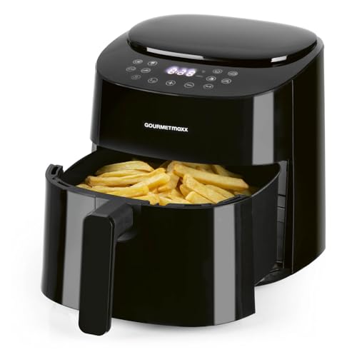 GOURMETmaxx Heißluftfritteuse | 4,5L Airfryer | Timer & Touchscreen | Fritteuse mit 9 Funktionen & 8 Programmen | energiesparend frittieren, nahezu ohne Öl | Minibackofen - 1400 W