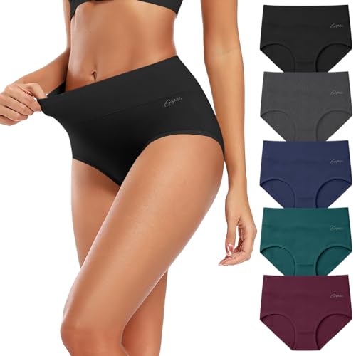Gutable Slip Damen 5er Pack, Damen Slips Baumwolle Hohe Taille, Stretch & Atmungsaktiv, Weiche Damen-Unterhosen Unterwäsche Mehrfarbig 03 L
