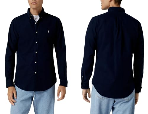 Ralph Lauren Herren Langarm Hemd - Custom Fit (Navy, M, m)
