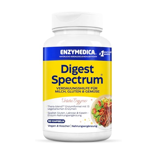 Enzymedica - Digest Spectrum, für eine gesunde Verdauung, angezeigt für mehrere Nahrungsmittelintoleranzen, visiert Gluten, Laktose, Casein und Phenole, vegan, 90 Kapseln