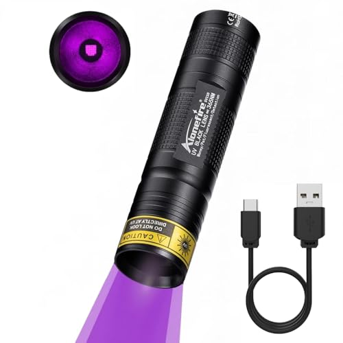 Alonefire SV110 365nm UV Taschenlampe 3W klein Typ C USB Aufladbar Mini Schwarzlicht Haustierurin Detektor Geld-Detektor für UV Harz, Angeln, Skorpion, Bernstein,Mineralien mit Batterie