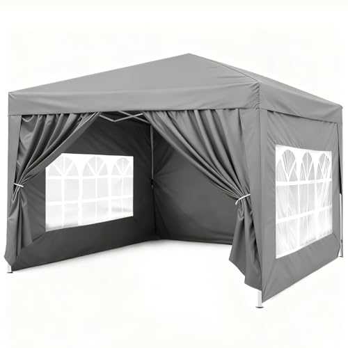 ISE Pavillon 3x3 mit Seitenwänden, Faltpavillon stabil inkl.Tragtasche, Pavillion klappbar 3x3m UV-Schutz 50+,Partyzelt höhenverstellbar für Garten,Grau