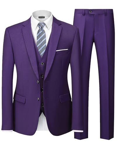 EastSide Herren 3-teiliger Anzug, schmale Passform, 2 Knöpfe, Smoking, Blazer, Weste und Hose, Jacken-Set, deep purple, M