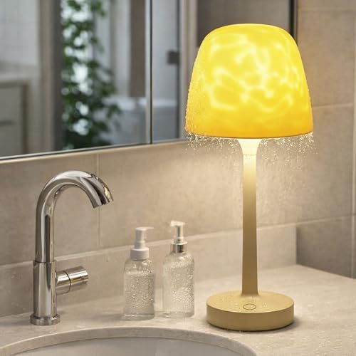Blomise Duschlampe, Wasserdichte Badezimmerlampe, Ozeanwellenprojektor, Wasserwellenlampe, Wiederaufladbare Duschleuchte mit Lampenschirm und Fernbedienung für Dusche und Badewanne [Energieklasse A]