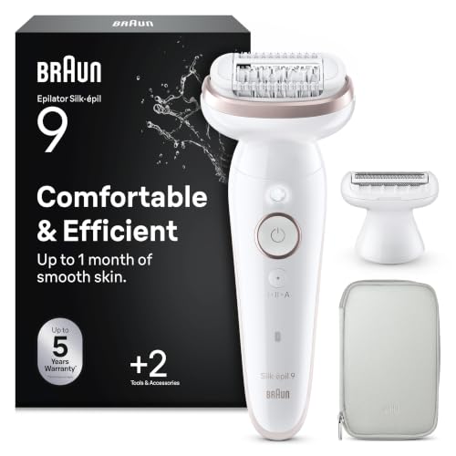 Braun Silk-épil 9 Epilierer Damen mit Schwenkbarem Kopf für Eine Einfache Haarentfernung, Wet&Dry, Langanhaltend Glatte Haut, Wasserdicht — Inkl. Rasieraufsatz und Trimmeraufsatz — 9-030, Weiß/Rosa
