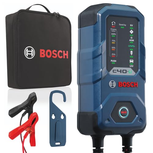 Bosch C40-Li Batterieladegerät, 5 Ampere, mit Erhaltungsladungs-Funktion - Autobatterie-Ladegerät für 6 V / 12 V Blei-Säure-, AGM-, EFB-, Gel-, SLI- Batterien sowie 12 V Lithium- (LiFePO4) Batterien