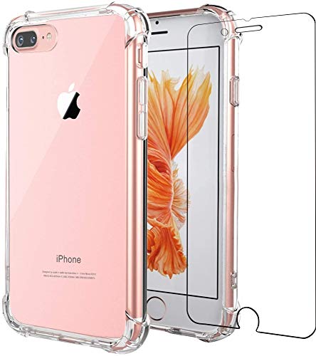 Hülle für iPhone 8 Plus, iPhone 7/6/6S Plus, Displayschutzfolie Slim Shock Absorption Verstärkte Ecken Weiche TPU Silikon Clear FOR iPhone 8 Plus ,iPhone 7/6/6S Plus 5,5 Zoll, Transparent