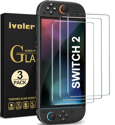 ivoler 3 Stücke Panzerglas für Nintendo Switch 2 Model 2025, Schutzfolie Folie Displayschutzfolie für Nintendo Switch [Anti Kratzer][Bläschenfrei][HD Clear]