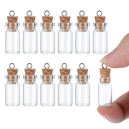 Piriuuo 12 Stück Reagenzglas mit Korken, 1,5 ML Kleine Glasflaschen mit Korken, Glasflaschen Mini Flaschen zum Befüllen Wunschflaschen Kleine Korkflaschen für Heimwerker, Basteln, Hochzeit, Halloween