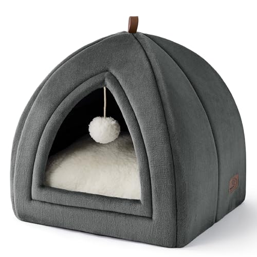 BEDSURE Katzenhöhle große Katzen Dunkelgrau - Faltbare Katzenbett mit waschbaren Kissen, Katzenzelt für Kätzchen kleine, mittelgroße Haustier, weiches und warmes Katzenhaus für drinnen, 40x40x40cm