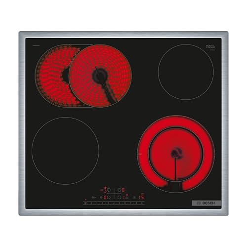 Bosch PKN645FP2E Elektrokochfeld Serie 6, autarkes Glaskeramik-Kochfeld 60 cm breit, DirectSelect, Bräterzone, ReStart, Umlaufender Rahmen, PowerBoost, Schwarz