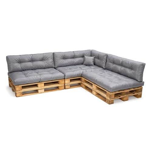 POKAR Palettenkissen Wasserabweisend Palettenauflagen Palettenmöbel Palettensofa 8er Set: Sitzkissen 120x80 + Rückenlehne 120x40, Grau