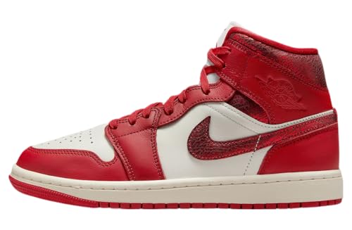 Nike WMNS Air Jordan 1 Mid Damen-Sneaker, Sail Team Red Varsity Red, 44 EU