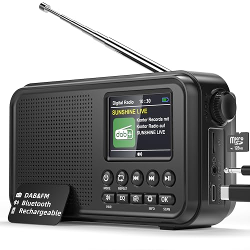 Tragbares DAB+ Radio mit Bluetooth, UKW/DAB Digitalradio mit 2,4