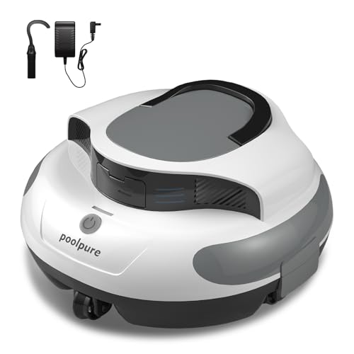 POOLPURE Akku Poolroboter 2026 – Kabelloser Poolsauger mit 100 Min Laufzeit, Automatischer Poolreiniger für Flache Aufstellbecken bis 90m², Dual Hall-Sensoren, 5000mAh, IPX8