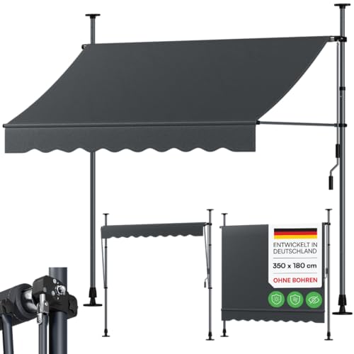 STEELSØN Dioran Klemmmarkise 350 cm breit – Markise Balkon ohne Bohren – Sonnenschutz UV50+ – Balkonmarkise zum Klemmen – Terrassenüberdachung wetterfest – Gartenmarkise höhenverstellbar in Anthrazit