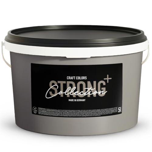 Craft Colors Wandfarbe Strong+ Steingrau, 5 Liter für stark beanspruchte Flächen wie Treppenhäusern, Fluren, Kellerräumen und Garagenwänden - Nassabriebklasse 1 - Made in Germany