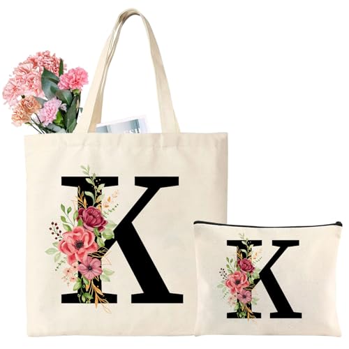 Tarklanda Frauen Geschenk Initial Baumwolltasche Buchstaben Einkaufstasche personalisiert Stofftasche mit Buchstaben Geschenk für Frau Mama Kollegin zum Geburtstag, Muttertag (K)