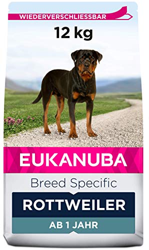 Eukanuba Breed Specific Rottweiler Trockenfutter - optimal auf die Rasse abgestimmtes Premium Hundefutter mit Huhn, 12 kg