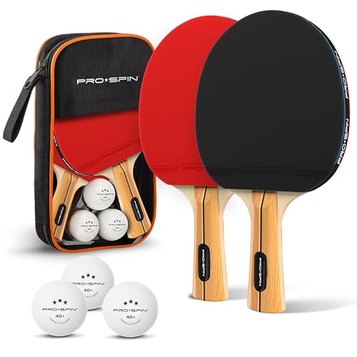 PRO-SPIN Tischtennisschläger – Hochleistungs-Tischtennis Set | Premium Tischtennisschlaeger, 3-Sterne-Tischtennisbälle, Kompakte Aufbewahrungstasche (Rot, Set für 2 Spieler)