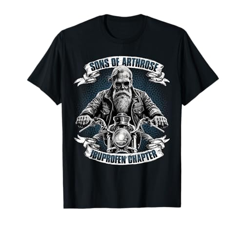 Lustiger Biker Spruch für den alten Mann - Sons of Arthrose - Ibuprofen Chapter Biker Motorradfahrer T-Shirt für ältere Männer, Schwarz, S