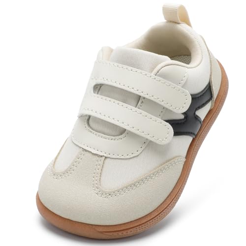 STQ KIDS Breite Turnschuhe Jungen Mädchen Sneaker Komfort Kinder Barfussschuhe Rutschsicher Barfußschuhe Kinderschuhe Leicht Kleinkind Kindergarten Schuhe Beige 24 EU / T7.5