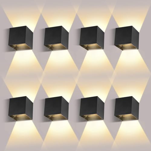 ledmo 8 Stücke 12W LED Wandleuchte Innen/Aussen Schwarz 2700-3000K Warmweiß