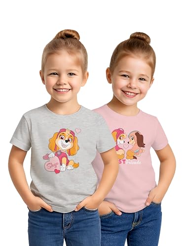 Paw Patrol T-Shirt für Mädchen Oberteil Kinder Shirt kurzärmlig Rosa/Grau (2er Pack) (DE/NL/SE/PL, Numerisch, 110, 116, Regular)