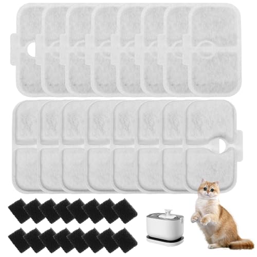 Galerie SV 32 Stück Wasserfilter für Katzen, verpackt für Wasserbrunnen für Katzen PLWF105/PLWF115/PLWF005, 16 Filterkartuschen und 16 Schaumstoffschwämme