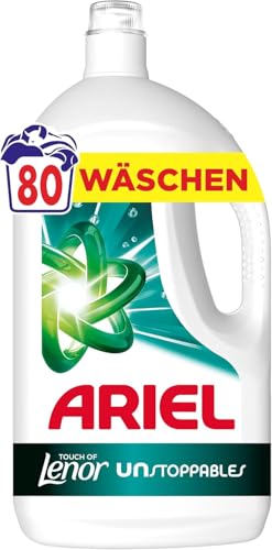 Ariel Flüssigwaschmittel, 80 Wäschen, Universal+ Touch of Lenor Unstoppables, Tiefenreinheit für lang anhaltende Frische
