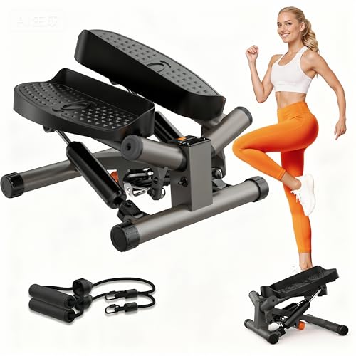 Niceday Twist Stepper für Zuhause | Swing Stepper mit Power Ropes | Stepper Hometrainer mit LCD Display | 2 in 1 Trainingsgerät bis 100kg | Bein/Arm Trainer (Twist Stepper mit Bändern)