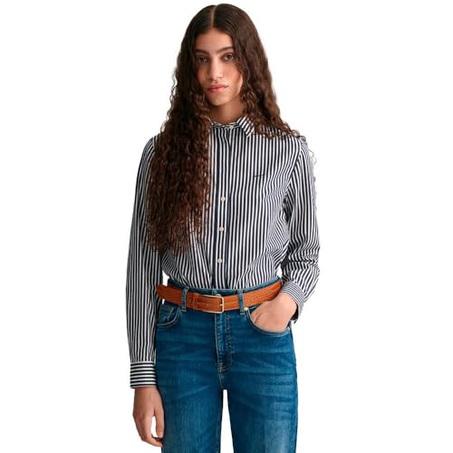 GANT Damen Reg Poplin Stripe Shirt Klassisches Hemd, Classic Blue, 38 EU