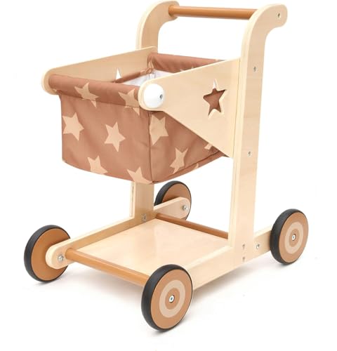 Asweets 2-in-1 Lauflernwagen Holz, Puppenwagen zum Schieben und Ziehen, Baby Walker, Kleinkindspielzeug, Geschenk für Kleinekinder ab 12 Monate+ (Braun)