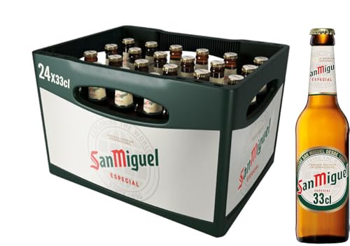 San Miguel Especial Premium Lager Flaschenbier, MEHRWEG (24 x 0.33 l) im Kasten, Internationales Lager Bier, 24er Kiste (Verpackung kann variieren)