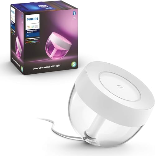 Philips Hue White & Color Ambiance Iris Tischleuchte (570 lm), dimmbare LED Leuchte für das Hue Lichtsystem mit 16 Mio. Farben, smarte Lichtsteuerung über Sprache oder App, weiß