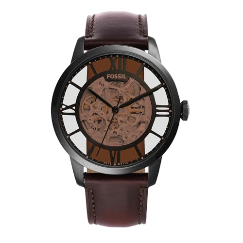 Fossil Townsman uhr für Herren, Automatikuhrwerk mit Edelstahl- oder Lederarmband, Dunkelbraun, 44MM