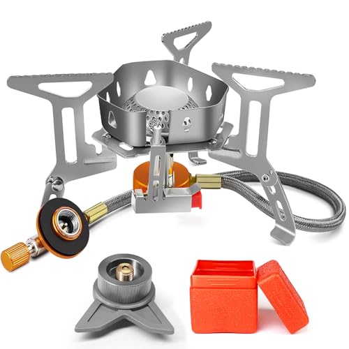 AUTOPkio Campingkocher 3500W, Winddicht Gas Campingkocher mit Piezozündung Faltbar Gaskocher Gasbrenner mit Adapter Gasherd für Outdoor Picknick Trekking Hiking Wandern